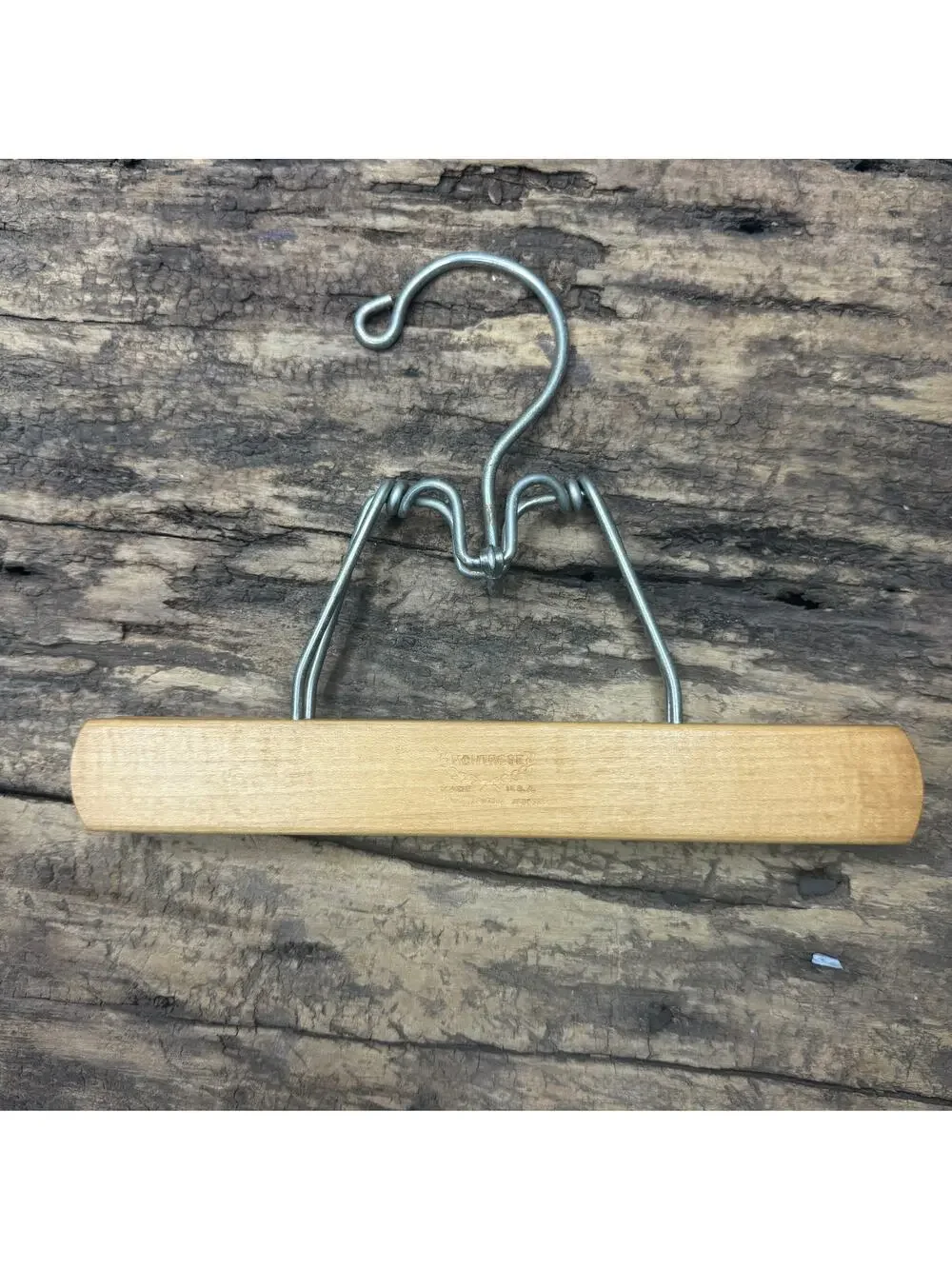Lot 2 Vintage Wood Clamp Pants Hangers Montrose USA Gray Felt Pad Mid Century